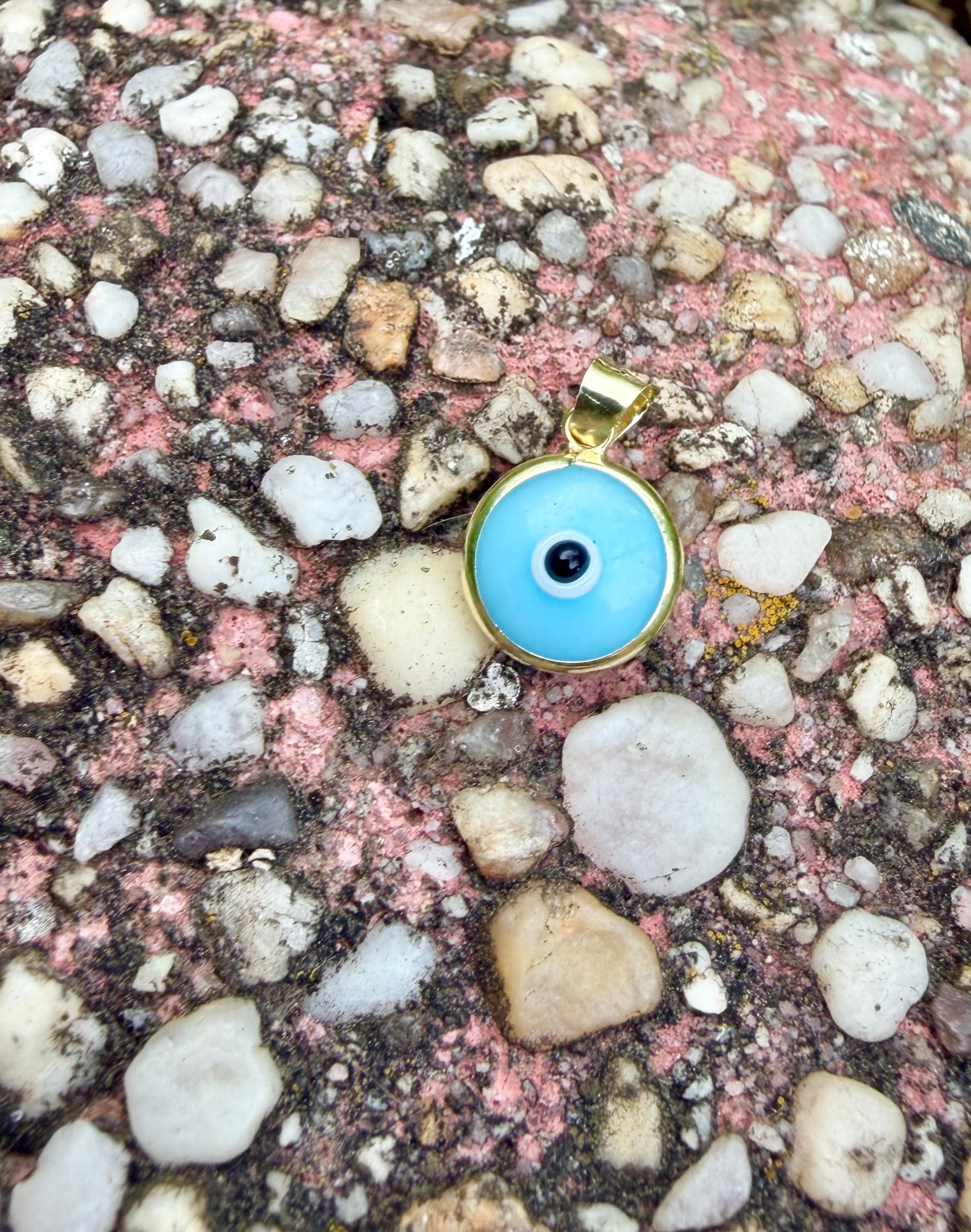 14k Baby Blue Evil Eye Pendant